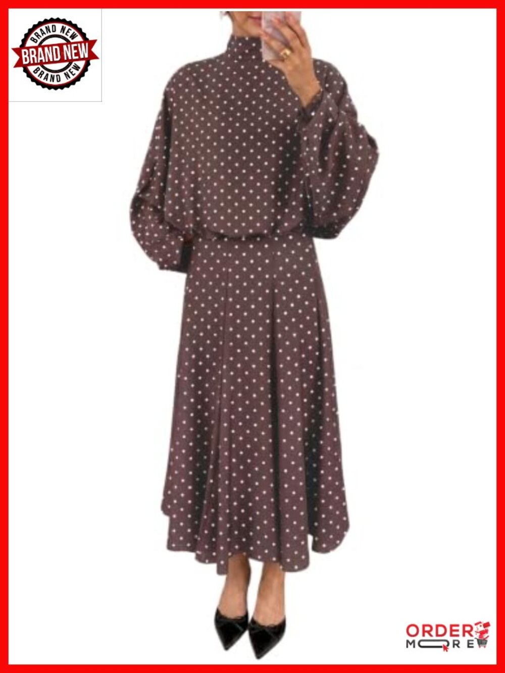 Womens 2 Piece Polka Dot Skirt Set Long Sleeve Top Maxi Skirt Fall